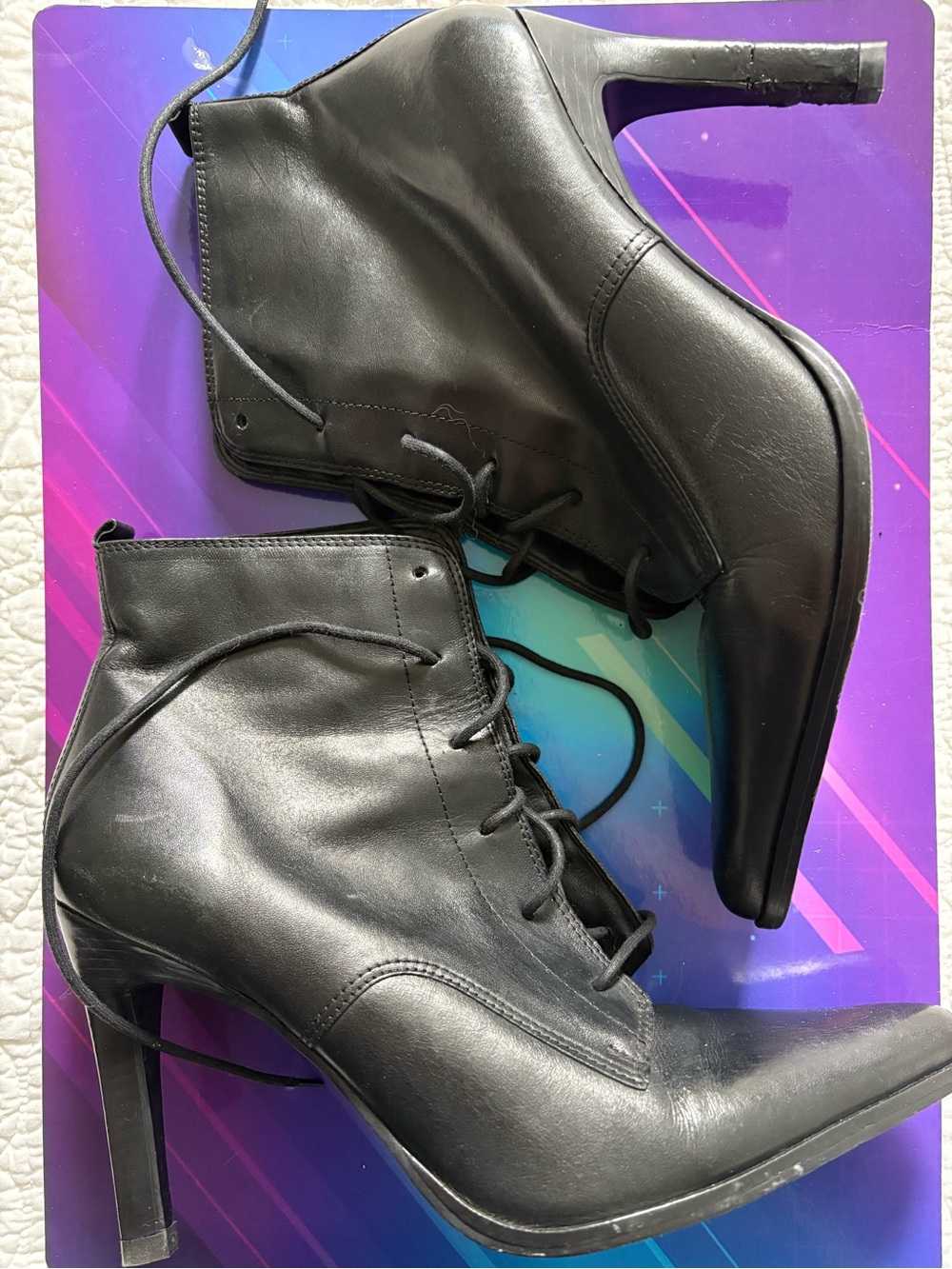 Vintage Diba Black Lace-Up Ankle Heels